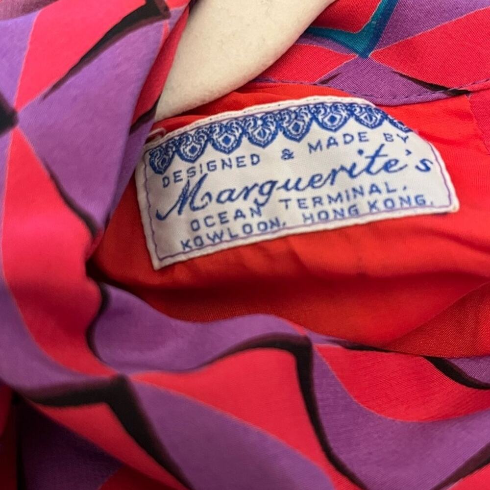 Vintage Silk Marguerite’s Hong Kong Pink Purple Geometric Midi Dress S - Picture 7 of 7